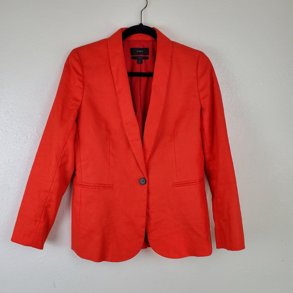 J. Crew Parke Stretch Linen Blazer Brilliant Sunset Red Orange Size 4